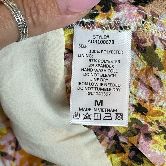 ASTR THE LABEL DRESS Floral Ruched Chiffon Mini YELLOW SIZE Medium - Picture 9 of 13